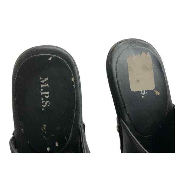 M.P.S. Womens Black Faux Leather Studded Heels Clog Mules size Slides Size 8 - Picture 7 of 9